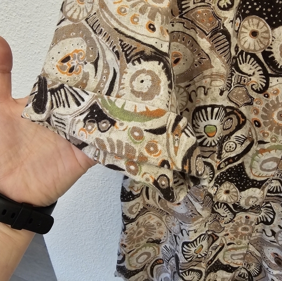 Chico's Size 3 100% Linen Paisley Tan Ocean Blazer - Picture 8 of 10